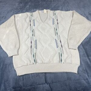 VTG 90s Cotton Cable Knit Cricket Tennis Sweater Mens Size‎ M White preppy